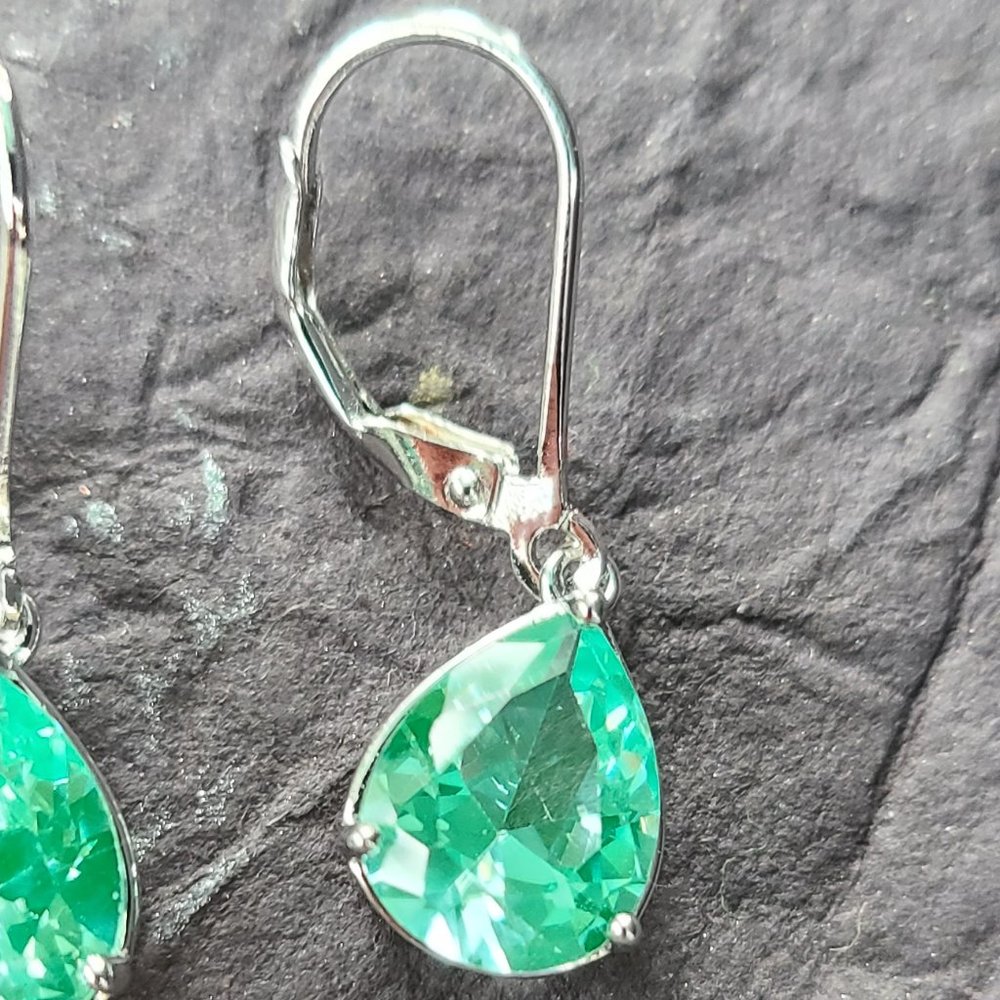 Green Synthetic Spinel in Sterling Silver-Remarkable Earrings-Wedding Earrings - Picture 4 of 5